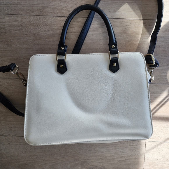 Faux leather boxy neutral tone minimalist briefcase style purse with body strap - Picture 5 of 5